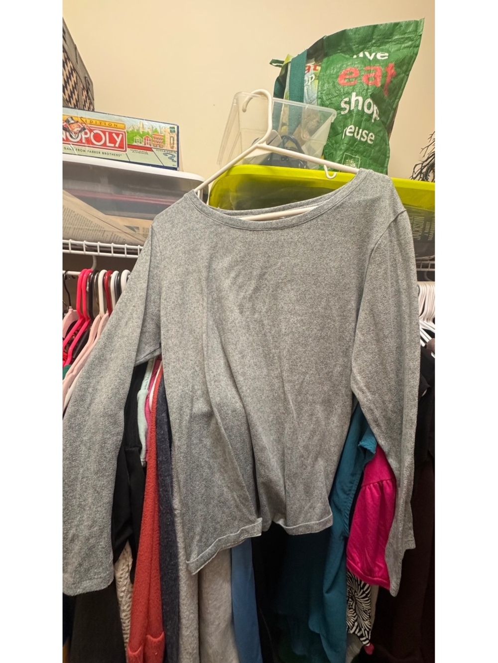 Anne Klein Gray Long Sleeve Boat Neck Top Size L